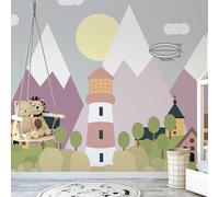 XLMING Cartone Animato Disegnato A Mano Bellissimo Castello Geometrico Faro 3D Carta Da Parati Seta Testurizzata Alta Qualità Soggiorno Divano Camera Letto Pranzo Casa Muro-300cm×210cm