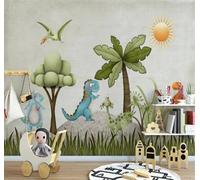 XLMING Cartone Animato Disegnato A Mano Con Dinosauri Alberi E Sole 3D Carta da Parati Premium Aspetto Della Seta Studio Soggiorno Camera Letto Parete Divano Muro-430cm×300cm
