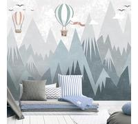 XLMING Cartone Animato Disegno A Mano Arte Mongolfiera Montagna Geometrica 3D Carta Da Parati Seta Testurizzata Alta Qualità Soggiorno Divano Camera Letto Pranzo Casa Muro-200cm×140cm
