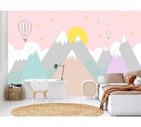 XLMING Cartone Animato Montagna Mongolfiera Alba Creativa 3D Carta Da Parati Seta Testurizzata Alta Qualità Soggiorno Divano Camera Letto Pranzo Casa Muro-300cm×210cm
