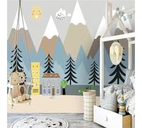 XLMING Cartone Animato Semplice Disegnato A Mano Montagne Case Boschi 3D Carta Da Parati Seta Testurizzata Alta Qualità Soggiorno Divano Camera Letto Pranzo Casa Muro-150cm×105cm