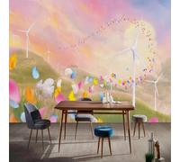 XLMING Cartoni Animati Bello Colorato Petali Bianco Mulini A Vento 3D Carta da Parati Tessuto in Seta Ufficio Sala Pranzo Divano Camera Soggiorno TV Sfondo Muro-300cm×210cm