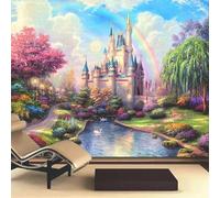 XLMING Cartoni Animati Castelli Arcobaleno Piante Fiumi Cigni 3D Carta Da Parati Lusso Casa Soggiorno Divano Mobili Floreale Camera Letto TV Sfondo Muro-400cm×280cm