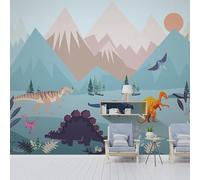 XLMING Cartoni Animati Cime Montuose Alberi Alba Dinosauri 3D Carta da Parati Premium Aspetto Della Seta Studio Soggiorno Camera Letto Parete Divano Muro-300cm×210cm