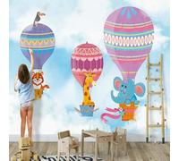 XLMING Cartoni Animati Elefanti Giraffe Tigri Mongolfiere Colorati 3D Carta da Parati Premium Aspetto Della Seta Studio Soggiorno Camera Letto Parete Divano Muro-400cm×280cm