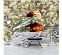 XLMING Cartoni Animati Mimetico Verde Militare Aerei Da Combattimento Muri Abbattuti 3D Carta da Parati Premium Aspetto Della Seta Studio Soggiorno Camera Letto Parete Divano Muro-200cm×140cm
