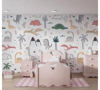 XLMING Cartoon Disegno A Mano Libera Minimalista Dinosauri Palme Da Cocco Carta Da Parati 3D Seta lusso Studio Sala Pranzo Divano Camera Per Mobili Letto Soggiorno Tv Muro-300cm×210cm