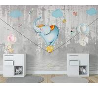 XLMING Cemento Dipinto A Mano Circo Elefante Volo Degli Uccelli Volante 3D Carta da Parati Tessuto in Seta Ufficio Sala Pranzo Divano Camera Soggiorno TV Sfondo Muro-200cm×140cm