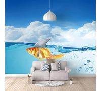 XLMING Cielo Blu Nuvole Bianche Oceano Creativo Pesciolini 3D Carta Da Parati Seta Testurizzata Alta Qualità Soggiorno Divano Camera Letto Pranzo Casa Muro-400cm×280cm