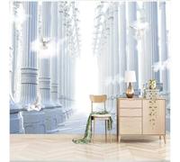 XLMING Cielo Blu Nuvole Bianche Uccelli Bassorilievo Architettura Colonne Romane 3D Carta da Parati Tessuto in Seta Ufficio Sala Pranzo Divano Camera Soggiorno TV Sfondo Muro-350cm×256cm