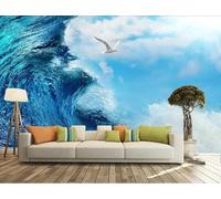 XLMING Cielo Blu Nuvole Bianche Uccelli In Volo Onde Dell'Oceano Luce Del Sole 3D Carta da Parati Premium Aspetto Della Seta Studio Soggiorno Camera Letto Parete Divano Muro-250cm×170cm