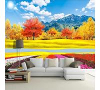 XLMING Cielo Montagne Boschi Dorati Fiori 3D Carta Da Parati Seta Testurizzata Alta Qualità Soggiorno Divano Camera Letto Pranzo Casa Muro-430cm×300cm