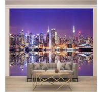XLMING Cielo Viola Città Edificio Riflesso 3D Carta Da Parati Seta Testurizzata Alta Qualità Soggiorno Divano Camera Letto Pranzo Casa Muro-300cm×210cm