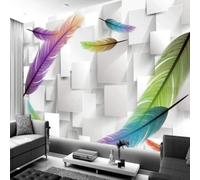 XLMING Colorato Piume Tridimensionale Geometrico Bianco Quadrato 3D Carta da Parati Premium Aspetto Della Seta Studio Soggiorno Camera Letto Parete Divano Muro-150cm×105cm