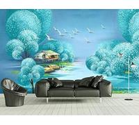 XLMING Creativo Casa Blu Nella Foresta Volo degli Uccelli In Volo Carta Da Parati 3D Seta lusso Studio Sala Pranzo Divano Camera Per Mobili Letto Soggiorno Tv Muro-430cm×300cm