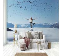 XLMING Creativo Cielo Blu Uccelli Volanti Cime Di Montagna Persone 3D Carta Da Parati Seta Testurizzata Alta Qualità Soggiorno Divano Camera Letto Pranzo Casa Muro-250cm×170cm