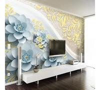 XLMING Creativo Oro Botanico Blu Fiori 3D Carta da Parati Tessuto in Seta Ufficio Sala Pranzo Divano Camera Soggiorno TV Sfondo Muro-150cm×105cm