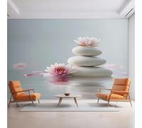 XLMING Creativo Tridimensionale Loto Bianco Ciottolo 3D Carta da Parati Premium Aspetto Della Seta Studio Soggiorno Camera Letto Parete Divano Muro-250cm×170cm