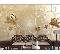 XLMING Creativo Tridimensionale Oro Loto Arte Carta Da Parati 3D Seta lusso Studio Sala Pranzo Divano Camera Per Mobili Letto Soggiorno Tv Muro-350cm×256cm