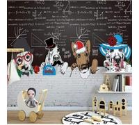 XLMING Cucciolo Di Animale Muro Di Mattoni Bianchi Lavagna Matematica 3D Carta Da Parati Seta Testurizzata Alta Qualità Soggiorno Divano Camera Letto Pranzo Casa Muro-300cm×210cm