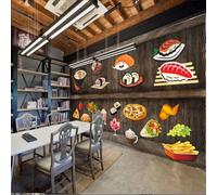 XLMING Cucina Sushi Pizza Hamburger Carino Cartoni Animati 3D Carta da Parati Premium Aspetto Della Seta Studio Soggiorno Camera Letto Parete Divano Muro-400cm×280cm
