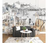 XLMING Dipinto A Mano Arte Astratta Architettura Vedute Del Mare 3D Carta da Parati Tessuto in Seta Ufficio Sala Pranzo Divano Camera Soggiorno TV Sfondo Muro-250cm×170cm