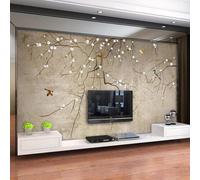 XLMING Dipinto A Mano Retro Art Albero Rami Fiori Uccelli 3D Carta Da Parati Seta Testurizzata Alta Qualità Soggiorno Divano Camera Letto Pranzo Casa Muro-350cm×256cm