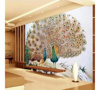 XLMING Disegnato A Mano Artistico Bello Pavone Che Apre La Coda 3D Carta da Parati Premium Aspetto Della Seta Studio Soggiorno Camera Letto Parete Divano Muro-400cm×280cm