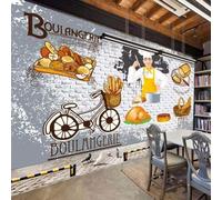 XLMING Disegnato A Mano Cartone Animato Pane Arte Muro Di Mattoni Bicicletta 3D Carta da Parati Tessuto in Seta Ufficio Sala Pranzo Divano Camera Soggiorno TV Sfondo Muro-400cm×280cm