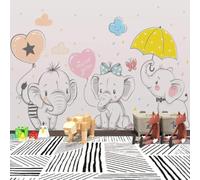 XLMING Disegnato A Mano Cartoni Animati Elefanti Ombrelli Stelle Nuvole Bianche 3D Carta da Parati Premium Aspetto Della Seta Studio Soggiorno Camera Letto Parete Divano Muro-200cm×140cm