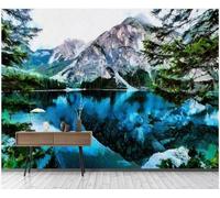 XLMING Disegnato A Mano Elegante Verde Boschi Laghi Montagne 3D Carta da Parati Tessuto in Seta Ufficio Sala Pranzo Divano Camera Soggiorno TV Sfondo Muro-200cm×140cm
