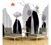 XLMING Disegnato A Mano Inchiostro Alba Barca Montagne Cascata 3D Carta da Parati Tessuto in Seta Ufficio Sala Pranzo Divano Camera Soggiorno TV Sfondo Muro-300cm×210cm