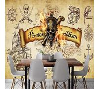 XLMING Disegnato A Mano Retrò Teschi Avatar Barche A Vela Arte 3D Carta da Parati Tessuto in Seta Ufficio Sala Pranzo Divano Camera Soggiorno TV Sfondo Muro-200cm×140cm