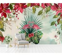 XLMING Disegno A Mano Di Una Pianta Di Fenicottero Foglie E Fiori Rossi Carta Da Parati 3D Seta lusso Studio Sala Pranzo Divano Camera Per Mobili Letto Soggiorno Tv Muro-200cm×140cm