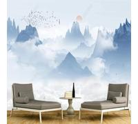 XLMING Disegno A Mano Libera Astratto Acquerellato Montagne Alba Uccelli In Volo 3D Carta da Parati Tessuto in Seta Ufficio Sala Pranzo Divano Camera Soggiorno TV Sfondo Muro-200cm×140cm