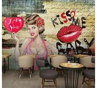 XLMING Disegno A Mano Libera Graffiti Bella Donna Trend Decorazione 3D Carta da Parati Tessuto in Seta Ufficio Sala Pranzo Divano Camera Soggiorno TV Sfondo Muro-350cm×256cm
