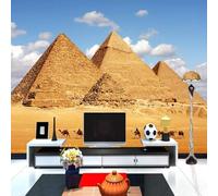 XLMING Dorato A Forma Di Torre Deserto Cammello Cielo Azzurro Nuvole Bianche 3D Carta da Parati Tessuto in Seta Ufficio Sala Pranzo Divano Camera Soggiorno TV Sfondo Muro-350cm×256cm