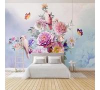 XLMING Elegante Rosa Floreale Volo degli Uccelli Farfalla Carta Da Parati 3D Seta lusso Studio Sala Pranzo Divano Camera Per Mobili Letto Soggiorno Tv Muro-430cm×300cm
