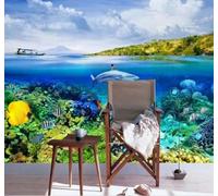 XLMING Estetica Blu Mare Mondo Sottomarino Squali Carta Da Parati 3D Seta lusso Studio Sala Pranzo Divano Camera Per Mobili Letto Soggiorno Tv Muro-250cm×170cm