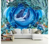 XLMING Estetico Vortice Delfini Mondo Sottomarino Coralli Carta Da Parati 3D Seta lusso Studio Sala Pranzo Divano Camera Per Mobili Letto Soggiorno Tv Muro-250cm×170cm