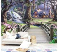 XLMING Eterno Da Sogno Giardino Ponte Di Legno Panorama Carta Da Parati 3D Seta lusso Studio Sala Pranzo Divano Camera Per Mobili Letto Soggiorno Tv Muro-350cm×256cm