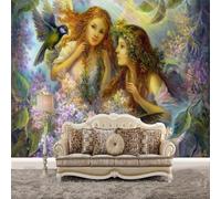 XLMING Fantasia Angeli Bellezze Colori Fiori Uccelli 3D Carta da Parati Tessuto in Seta Ufficio Sala Pranzo Divano Camera Soggiorno TV Sfondo Muro-300cm×210cm