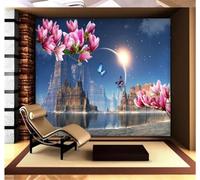 XLMING Fantastico Castello Pianeta Farfalla Magnolia Carta Da Parati 3D Seta lusso Studio Sala Pranzo Divano Camera Per Mobili Letto Soggiorno Tv Muro-200cm×140cm