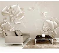 XLMING Fiore Cubico Semplice Volo degli Uccelli Cammeo 3D Carta Da Parati Seta Testurizzata Alta Qualità Soggiorno Divano Camera Letto Pranzo Casa Muro-150cm×105cm