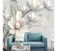 XLMING Fiori Bianchi Tridimensionale Farfalle E Perle 3D Carta da Parati Decorativo Aspetto Della Seta Studio Soggiorno Camera Letto Parete Divano Muro-350cm×256cm