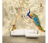 XLMING Fiori Di Magnolia Disegnati A Mano Uccelli In Volo Pavoni Creativo 3D Carta da Parati Premium Aspetto Della Seta Studio Soggiorno Camera Letto Parete Divano Muro-200cm×140cm