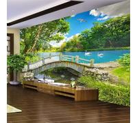 XLMING Freschezza Eleganza Laghi Foreste Ponti Di Legno Uccelli 3D Carta da Parati Premium Aspetto Della Seta Studio Soggiorno Camera Letto Parete Divano Muro-300cm×210cm