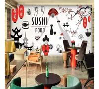 XLMING Gastronomia Sushi Cartoni Animati Ragazze Fiori Di Prugno Architettura 3D Carta da Parati Premium Aspetto Della Seta Studio Soggiorno Camera Letto Parete Divano Muro-350cm×256cm