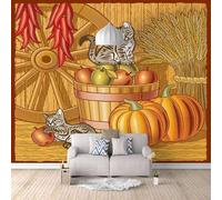 XLMING Gattino Creativo Disegnato A Mano Spighe Di Grano Zucca 3D Carta Da Parati Seta Testurizzata Alta Qualità Soggiorno Divano Camera Letto Pranzo Casa Muro-300cm×210cm