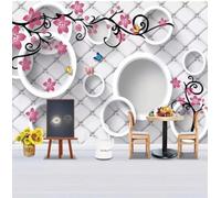 XLMING Geometrico Cerchio Farfalla Rosa Floreale 3D Carta da Parati Premium Aspetto Della Seta Studio Soggiorno Camera Letto Parete Divano Muro-400cm×280cm